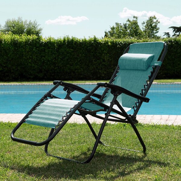Sedia Sdraio Reclinabile e Richiudibile Rio 65x90x108 cm con Poggiatesta in Poliestere con Struttura in Acciaio Acquamarina