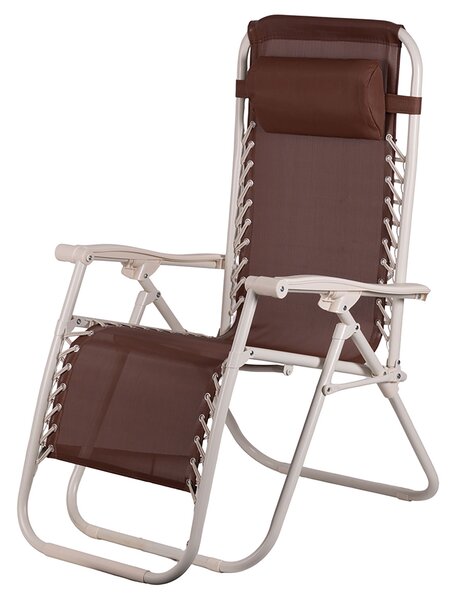 Sedia Sdraio Reclinabile e Richiudibile Rio 65x90x108 cm con Poggiatesta in Poliestere con Struttura in Acciaio Marrone