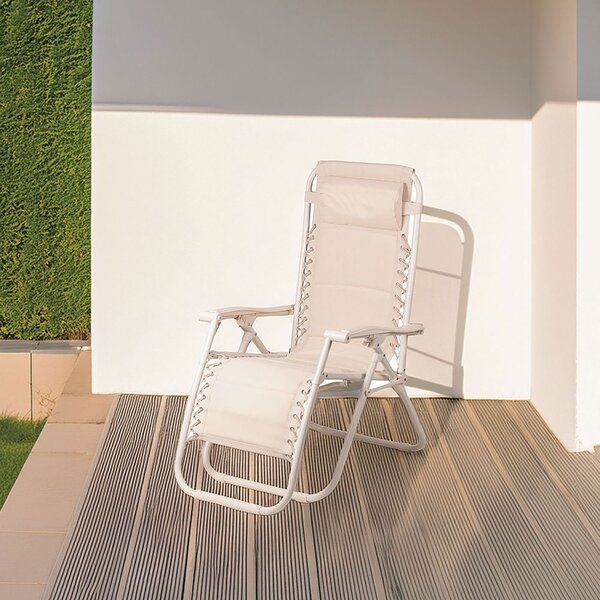 Sedia Gran RelaxImbottita Reclinabile E Richiudibile 65x90x110 cm in Acciaio PVC e Poliestere Avorio Rio Plus