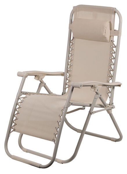 Sedia Sdraio Reclinabile e Richiudibile Rio 65x90x108 cm con Poggiatesta in Poliestere con Struttura in Acciaio Avorio Mélange