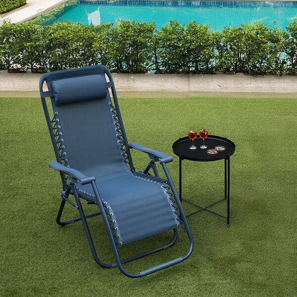 Sedia Sdraio Reclinabile e Richiudibile Rio 65x90x108 cm con Poggiatesta in Poliestere con Struttura in Acciaio Blu Mélange