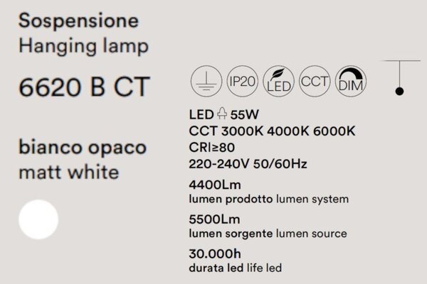 Lampadario moderno perenz ritmo 6620 b ct led sospensione bianco - Perenz