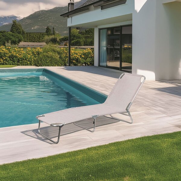Lettino Mare Richiudibile 190x58x27 cm Struttura in Alluminio e Copertura in PVC e Poliestere Ecrù Viareggio