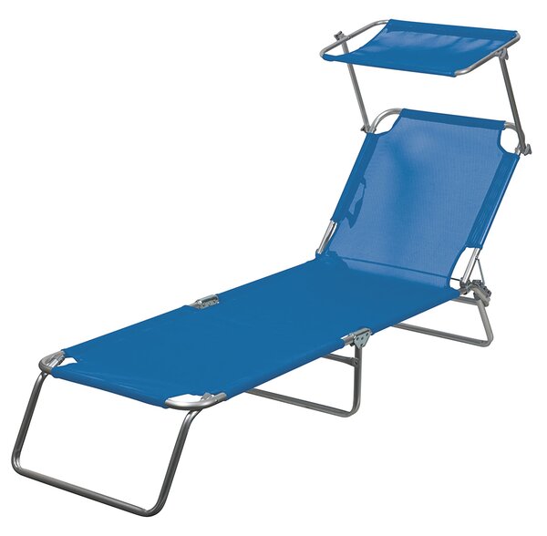Lettino Mare con Parasole Richiudibile 190x58x27 cm in Alluminio PVC e Poliestere Blu Vieste