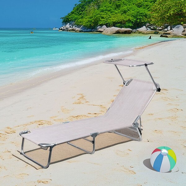 Lettino Mare con Parasole Richiudibile 190x58x27 cm in Alluminio PVC e Poliestere Ecrù Vieste