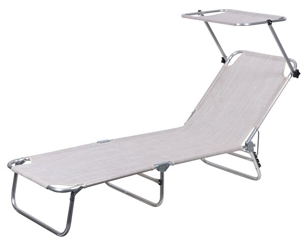 Lettino Mare con Parasole Richiudibile 190x58x27 cm in Alluminio PVC e Poliestere Ecrù Vieste