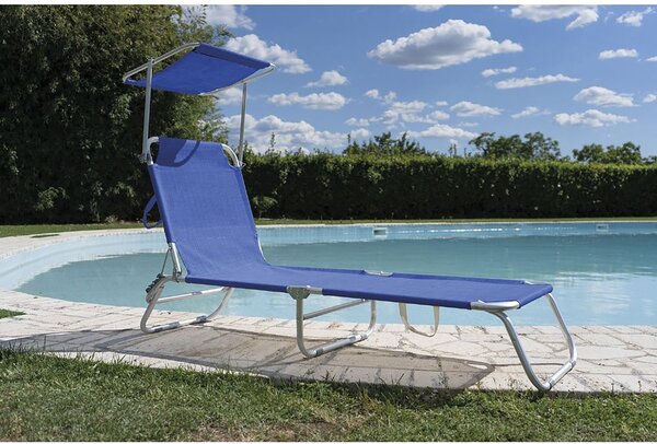 Lettino Mare con Parasole Richiudibile 190x58x27 cm in Alluminio PVC e Poliestere Blu Vieste