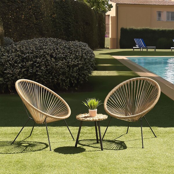 Sedia Lounge da Giardino Effetto Corda 70x69x81 cm Struttura In Ferro Marrone Cartagena