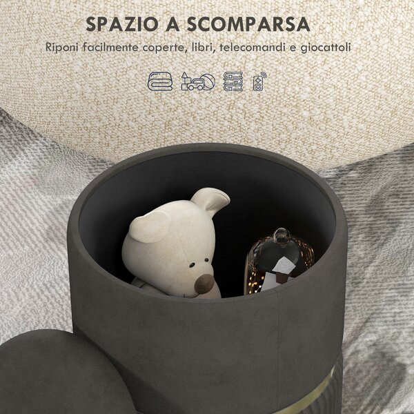 HOMCOM Poggiapiedi da Divano con Superficie Imbottita, Coperchio Rimuovibile, Piedini Antiscivolo, 36x36x44 cm, Grigio, Pouf Contenitore|Aosom