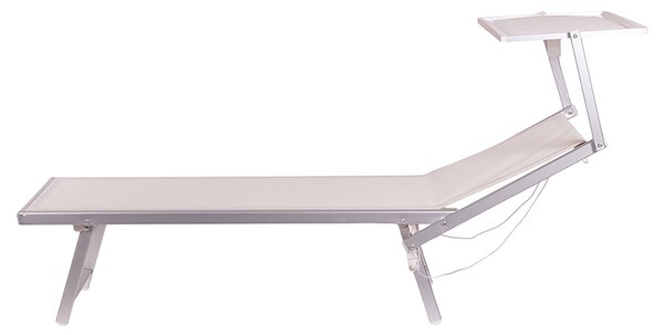 Lettino Mare con Parasole Richiudibile 181x71,5x38,5 cm in Alluminio PVC e Poliestere Avorio Riccione
