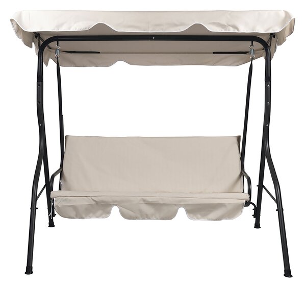 Dondolo da Giardino 3 Posti 170x110x160 cm con Tetto Parasole in Acciaio e Poliestere Avorio