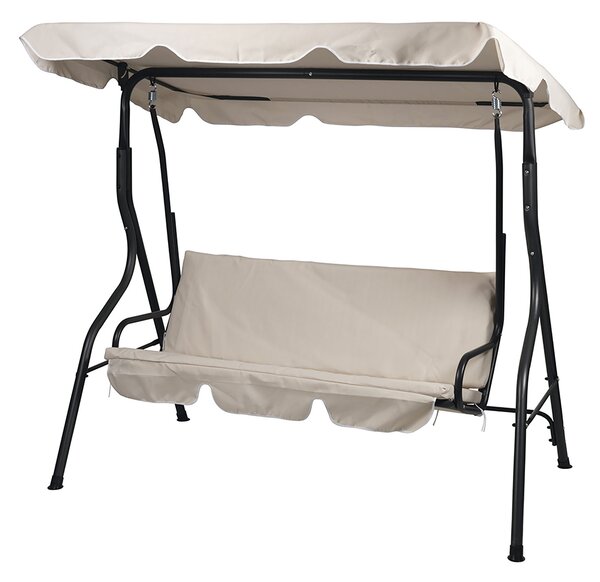 Dondolo da Giardino 3 Posti 170x110x160 cm con Tetto Parasole in Acciaio e Poliestere Avorio