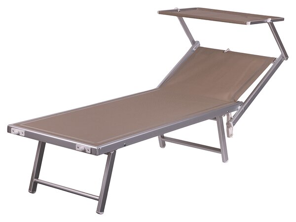 Lettino Mare con Parasole Richiudibile 181x71,5x38,5 cm in Alluminio PVC e Poliestere Sabbia Riccione