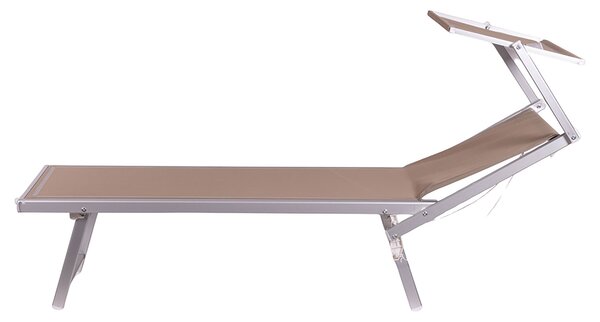 Lettino Mare con Parasole Richiudibile 181x71,5x38,5 cm in Alluminio PVC e Poliestere Sabbia Riccione