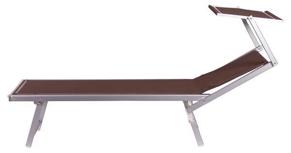 Lettino Mare con Parasole Richiudibile 181x71,5x38,5 cm in Alluminio PVC e Poliestere Marrone Riccione