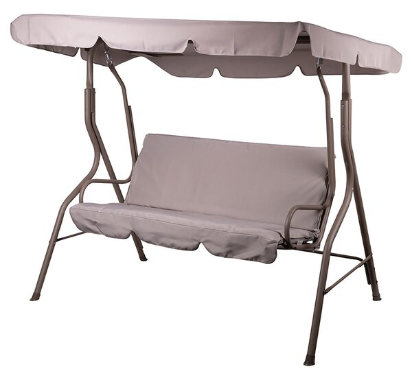 Dondolo da Giardino 3 Posti 170x110x160 cm con Tetto Parasole in Acciaio e Poliestere Tortora