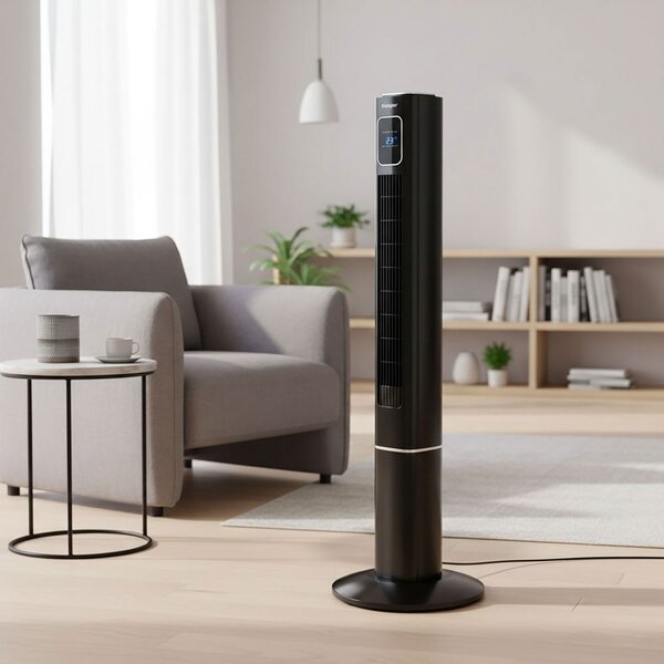 Ventilatore a Torre 50W Display Digitale 3 Potenze in PP e ABS Nero