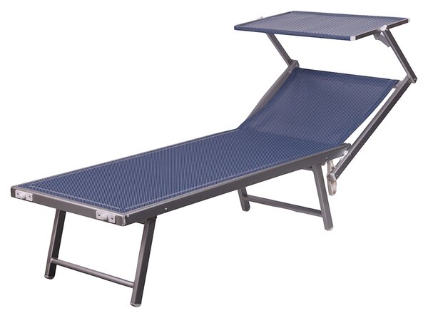 Lettino Mare con Parasole Richiudibile 181x71,5x38,5 cm in Alluminio PVC e Poliestere Blu Navy Riccione