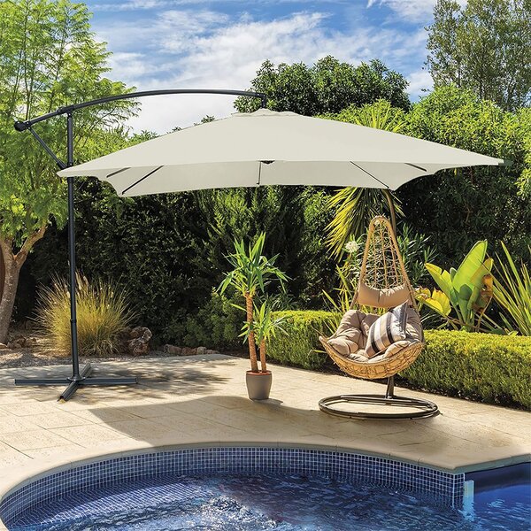 Ombrellone Lampara da Giardino Palo Laterale Ø300x245 cm in Acciaio e Poliestere Écru Kios