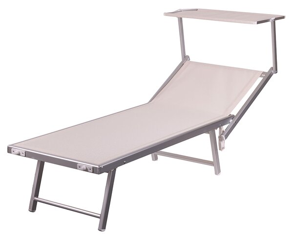 Lettino Mare con Parasole Richiudibile 181x71,5x38,5 cm in Alluminio PVC e Poliestere Avorio Riccione