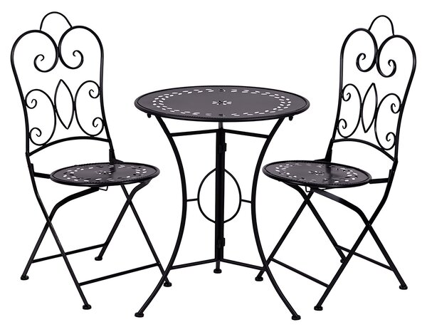 Set Bistrot Tavolo e 2 Sedie da Esterno in Ferro Nero Provence Breakfast