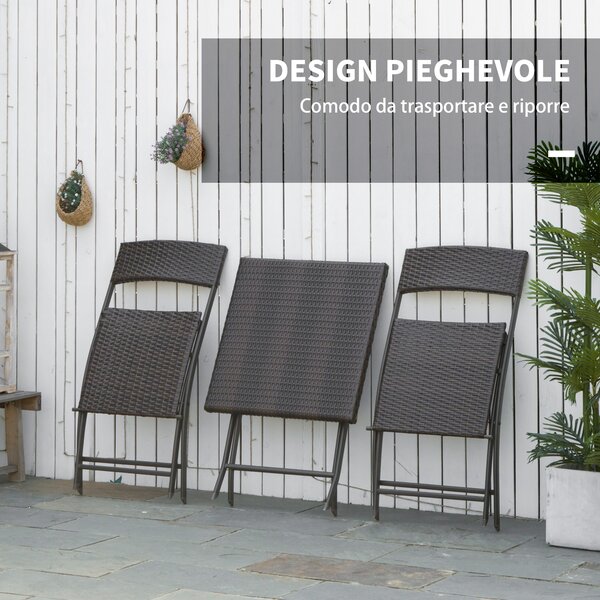 Outsunny Mobili da Giardino in Rattan Set 1 Tavolino e 2 Sedie da Giardino Pieghevoli 3pz Nero|Aosom