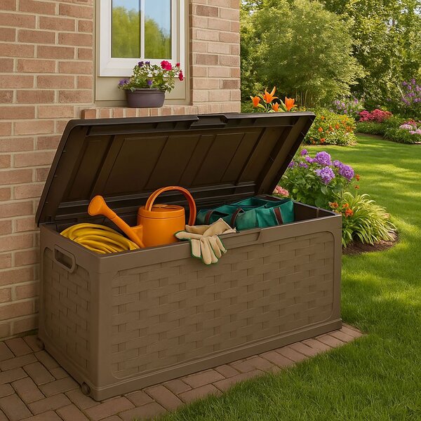 Baule Multifunzione da Giardino 116x56,3x58,3 cm in Plastica PP Marrone
