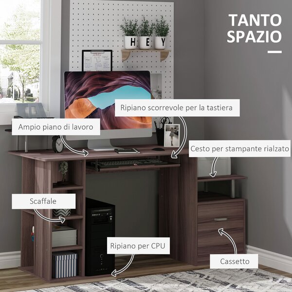 HomCom scrivanie ufficio scrivania salvaspazio per Computer, Tavolo per PC in Legno Marrone Scuro Effetto Legno|Aosom