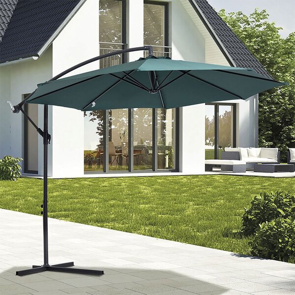 Ombrellone Lampara da Giardino Palo Laterale Ø300 cm in Acciaio e Poliestere Verde Kios