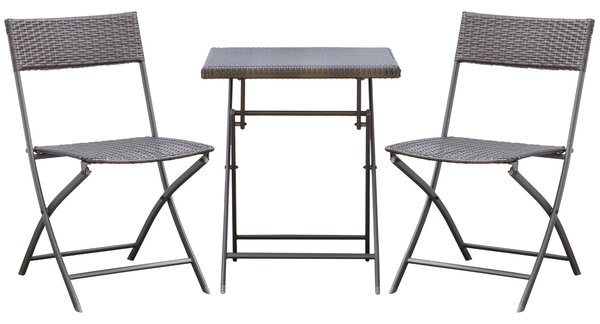 Outsunny Mobili da Giardino in Rattan Set 1 Tavolino e 2 Sedie da Giardino Pieghevoli 3pz Nero|Aosom