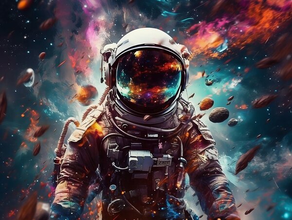 Carta da parati murale Astronauta che galleggia tra i detriti cosmici, Carta da parati popolare, Carta da parati popolare, u95147 - Muralas.it