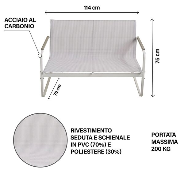 Set Salotto da Giardino 4 Posti Tavolino con Top in Vetro Bianco Saint Martin