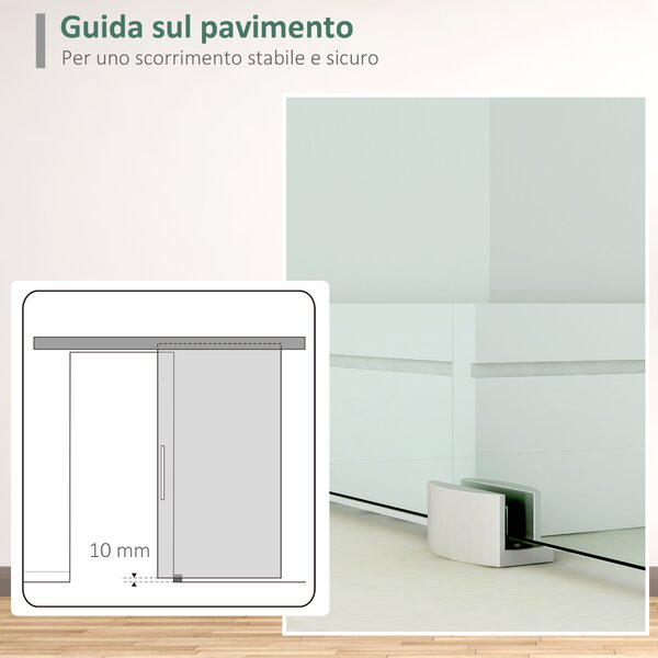 HOMCOM Porta Scorrevole in Vetro Trasparente con Binario e Maniglia in Alluminio per Bagno Cucina Studio 210x75x0.8cm