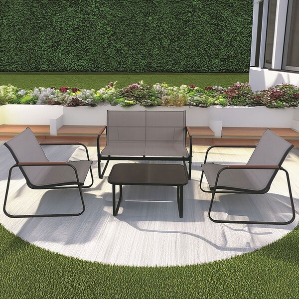 Set Salotto da Giardino 4 Posti Tavolino con Top in Vetro Nero Saint Martin