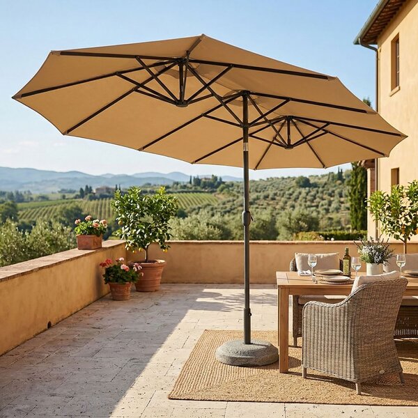 Ombrellone Doppio da Giardino 480x270 cm Apertura con Manovella Tortora Cuba