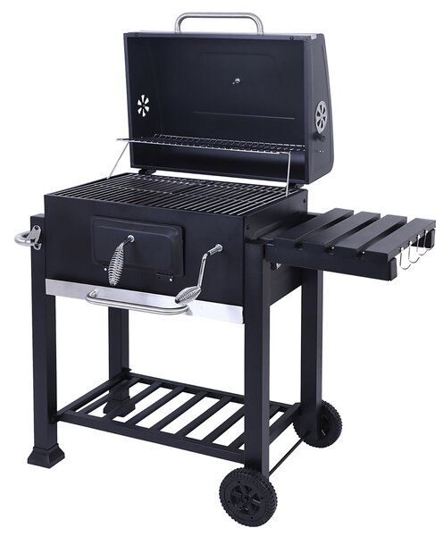 Barbecue a Carbone Carbonella 116x56x109 cm con Coperchio e Ruote in Acciaio Nero