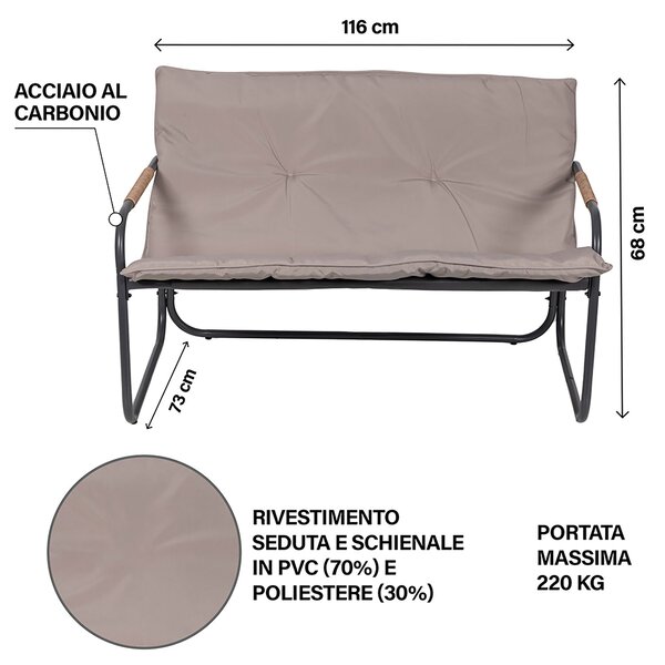 Set Salotto da Giardino 4 Posti con Cuscini Imbottiti Nero Tortora Cannes