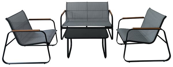 Set Salotto da Giardino 4 Posti Tavolino con Top in Vetro Nero Saint Martin