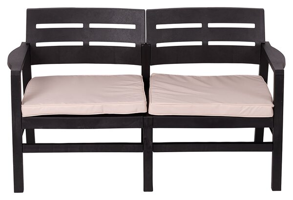 Set Salotto da Giardino 4 Posti Cuscini Avorio Struttura Nero Effetto Legno Malindi