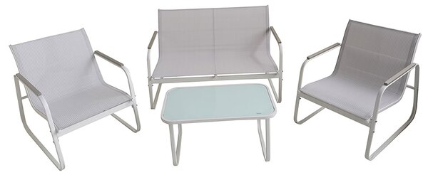 Set Salotto da Giardino 4 Posti Tavolino con Top in Vetro Bianco Saint Martin