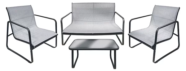 Set Salotto da Giardino 4 Posti Tavolino con Top in Vetro Nero e Argento Saint Tropez