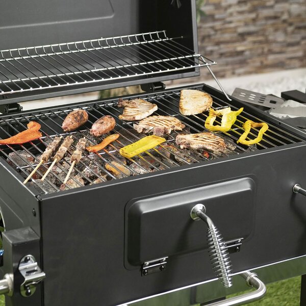 Barbecue a Carbone Carbonella 116x56x109 cm con Coperchio e Ruote in Acciaio Nero