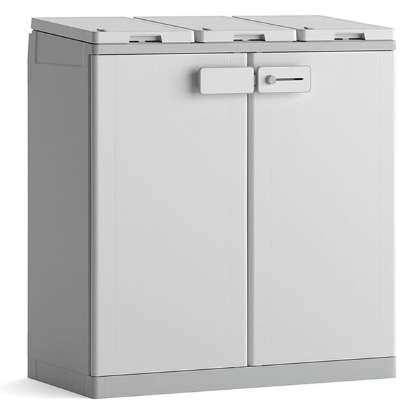 Armadio Pattumiera Differenziata 2 Ante 94x45x87 cm Keter Recyclo Basic Grigio e Bianco