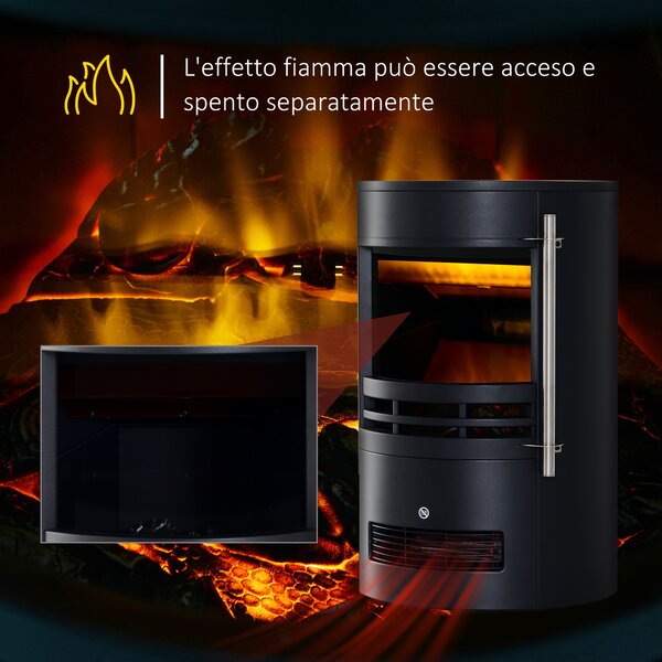 HOMCOM Camino Elettrico da Terra Potenza 900W/2000W con Effetto Fiamma 41 × 41 × 64.5cm Nero|Aosom