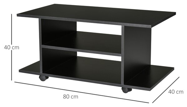 Homcom Mobile Porta Tv Ripiani in Legno con Ruote,Salotto Ingresso Supporto da tavolo TV Nero, 40x40x80cm|Aosom