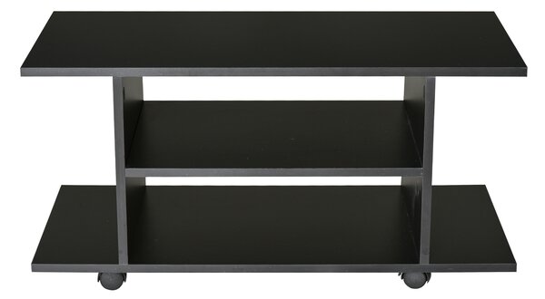 Homcom Mobile Porta Tv Ripiani in Legno con Ruote,Salotto Ingresso Supporto da tavolo TV Nero, 40x40x80cm|Aosom