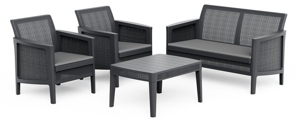 Set Salotto da Giardino 4 Pezzi Divano Poltrone e Tavolino Keter Atlas Forma Effetto Juta Grigio Grafite