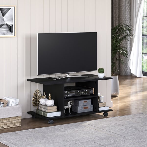Homcom Mobile Porta Tv Ripiani in Legno con Ruote,Salotto Ingresso Supporto da tavolo TV Nero, 40x40x80cm|Aosom