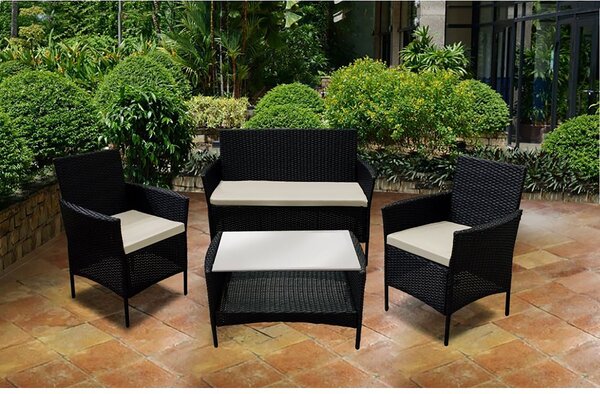 Set Salotto da Giardino 4 Posti Effetto Rattan Antracite Rodi