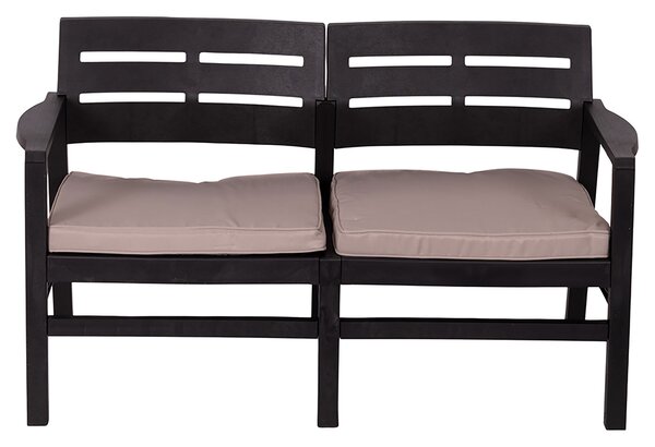 Set Salotto da Giardino 4 Posti Cuscini Tortora Struttura Nero Effetto Legno Malindi